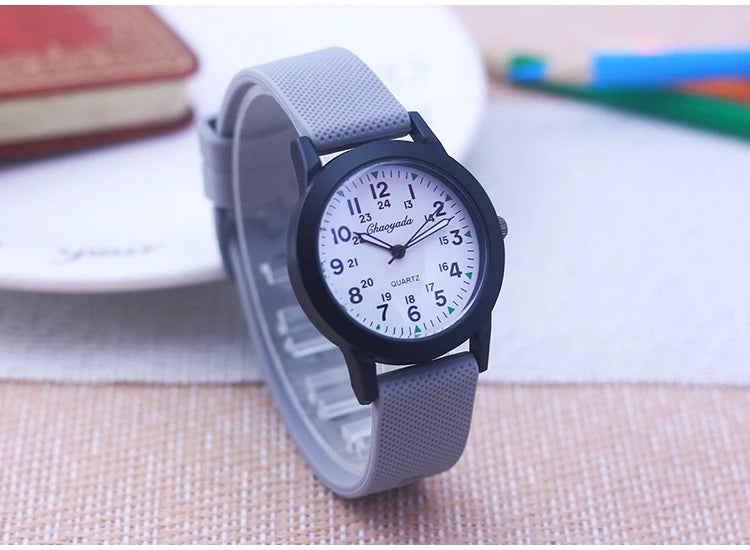 2024 New Style Children Boys Girls Simple 24 Hours Luminous Hands Sports Silicone Strap Watches Jelly Colors Quartz Wristwatches