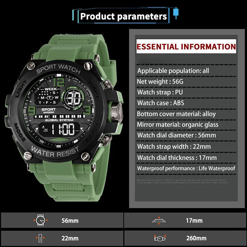 Men's Waterproof  Sports Watch Multifunction Electronic Watches Anti Drop and Shock-absorbing Wristwatches