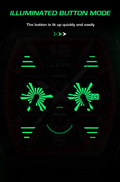 Relogio Masculino LIGE Men Watch Luxury Waterproof Quartz Wristwatch Raise Wrist Luminous Date Sports Silicone Clock Man Watches