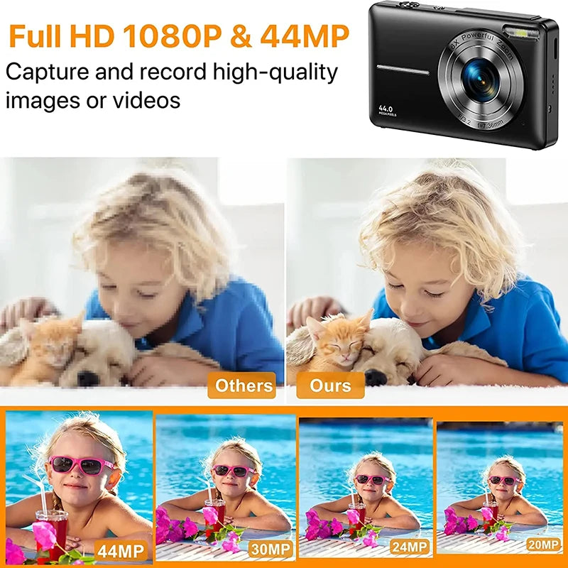 HD 1080P 2.4 Inch Digital Camera Rechargeable Cameras with 16x Zoom Compact Camera 44MP Cameras for Kids Beginner Camera