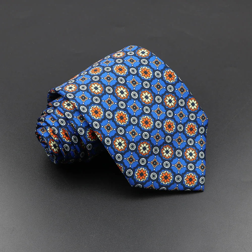 Men's Fashion Silk Tie 7.5cm Soft Novelty Necktie Blue Green Orange Color Ties For Men Dot Floral Bowtie Wedding Business Gift