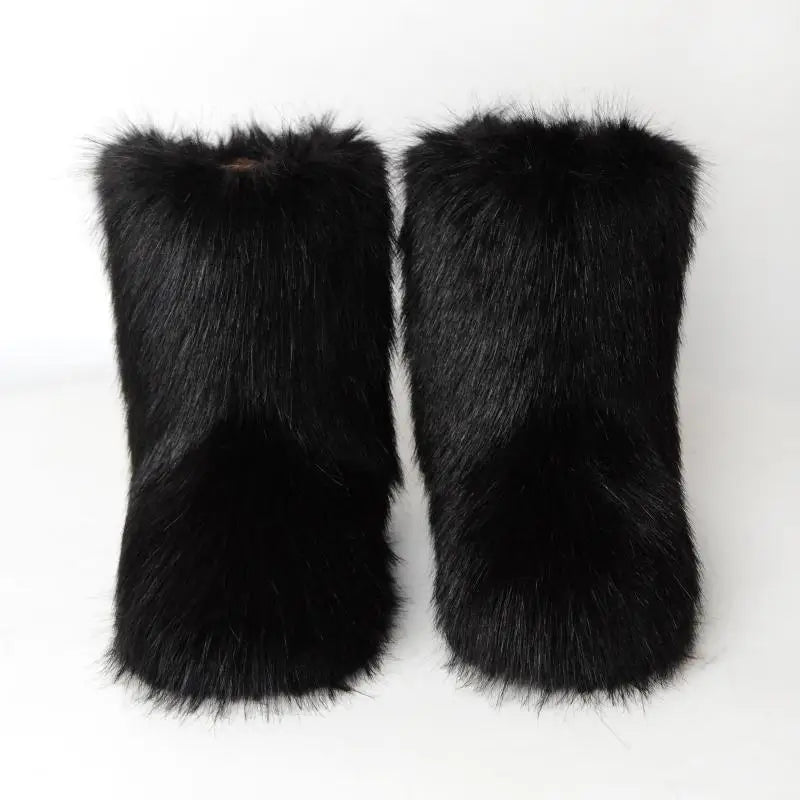 y2k Women's Winter Snow Boots Outdoor Luxury Furry Faux Fox Fur New Fashion Boots WomanPlush Warm Platform Shoes  Bottes