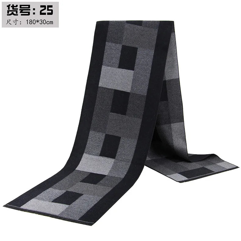 Classic Plaid Men Scarfs Winter Warm Cashmere Soft Scarf For Men Casual Business Neckerchief Black Gray Silk Scarves 30*180cm