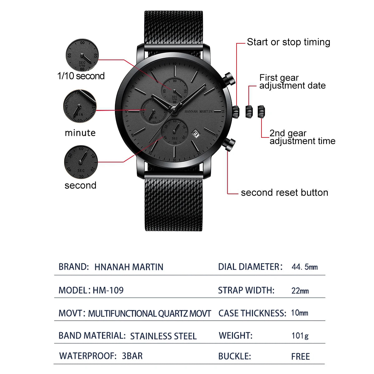 Top Men Watch Brand Business Style Stainless Steel Fashion Waterproof Sports Multifunctional Quartz Wristwatch Relogio Masculino