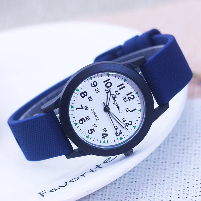 2024 New Style Children Boys Girls Simple 24 Hours Luminous Hands Sports Silicone Strap Watches Jelly Colors Quartz Wristwatches