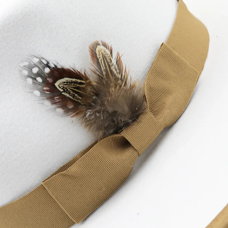 2022 New Feather band Felt Fedora Hats for Women Wide Brim Men Formal Jazz Hats Panama Church Wedding Dress Hat chapeu feminino