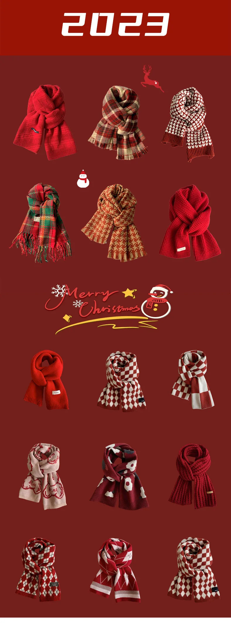 Ankela Red Scarf, Red Christmas Scarf, Winter Hot, 2024 New Style, Imitation Cashmere, Winter Warmth