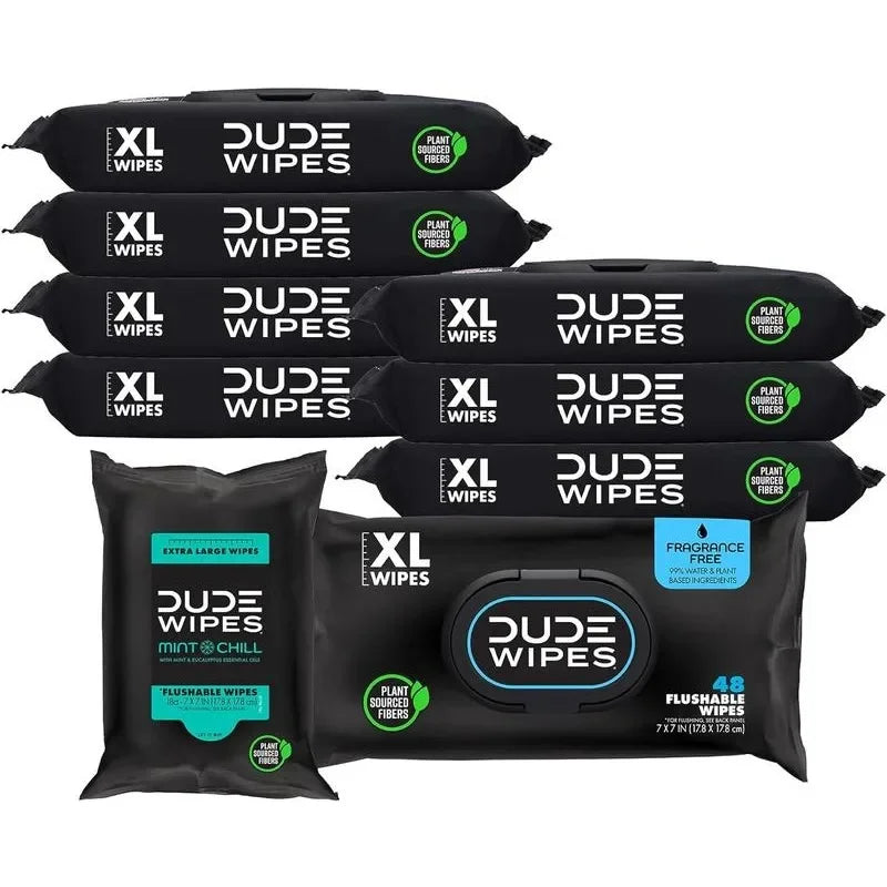 DUDE Wipes - Flushable Wipes - Unscented 8 Pack + Mint, 402 Ct.- XL Wipes with Aloe Vera  -Sewer Safe Better Than Toilet Paper