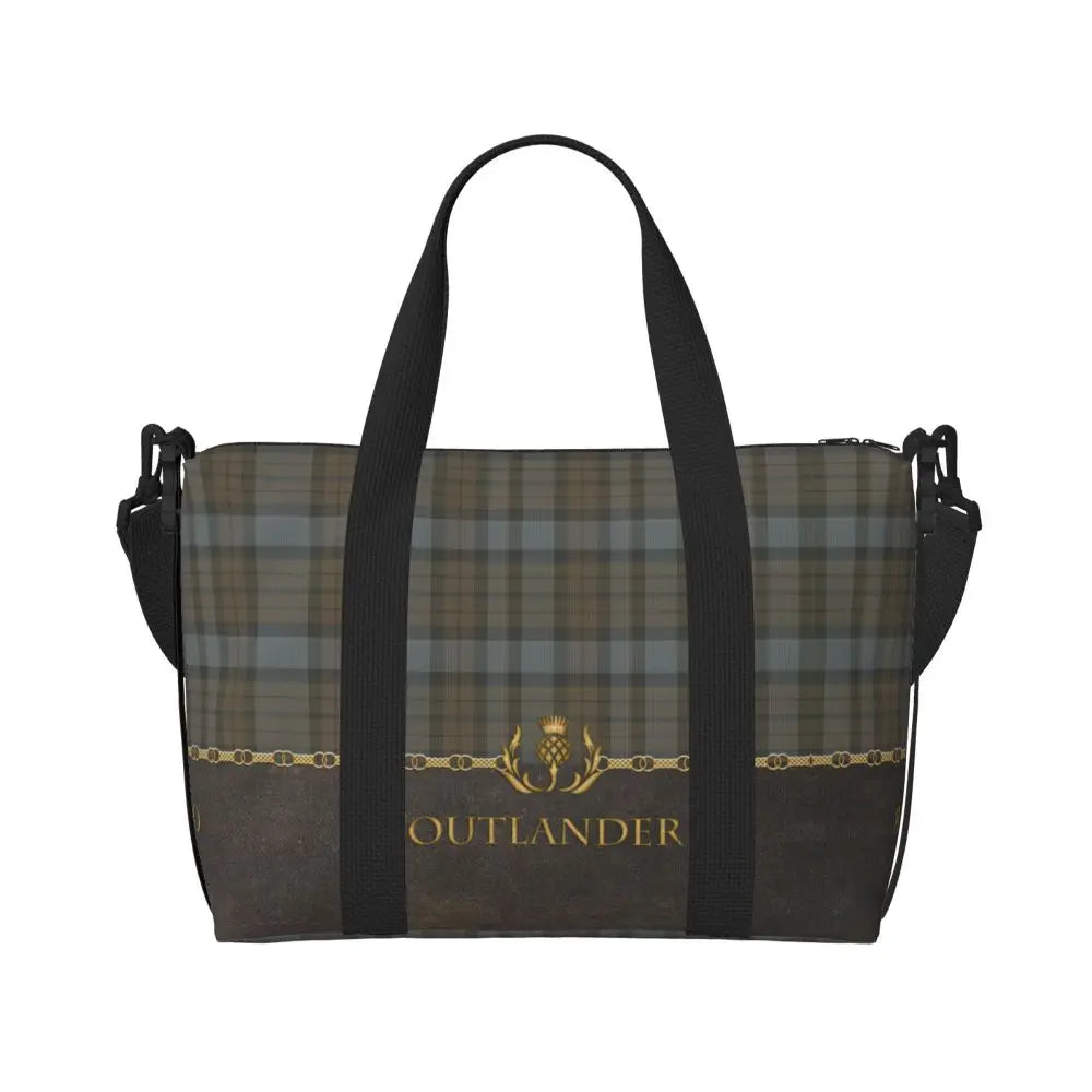 Custom Popular Tartan Plaid Beach Tote Bag for Women Extra Large Gym Carry On Geometric Gingham Check Texture Shopping Bags