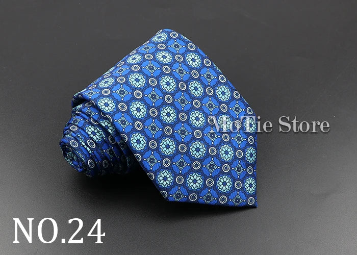 Men's Fashion Silk Tie 7.5cm Soft Novelty Necktie Blue Green Orange Color Ties For Men Dot Floral Bowtie Wedding Business Gift