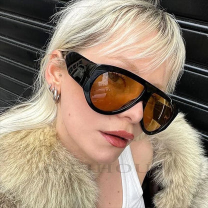 Oversized Pilot Sunglasses Women Fashion 2023 Luxury Big Frame One Piece Gradient Sunglasses Retro Classic Thick Shades