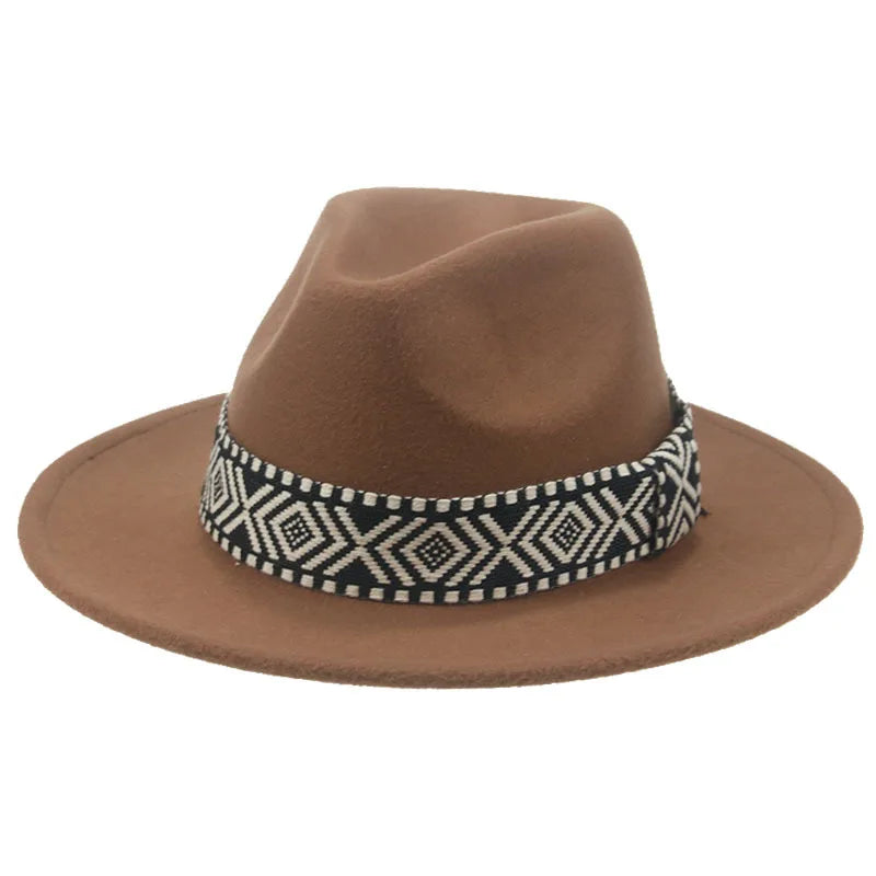 Spring and Autumn Wide-brimmed Woolen Hat, Jazz Bowler Hat, Bohemian National Style Square Band Festival Party Performance Hat