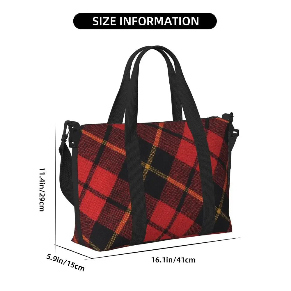 Custom Popular Tartan Plaid Beach Tote Bag for Women Extra Large Gym Carry On Geometric Gingham Check Texture Shopping Bags