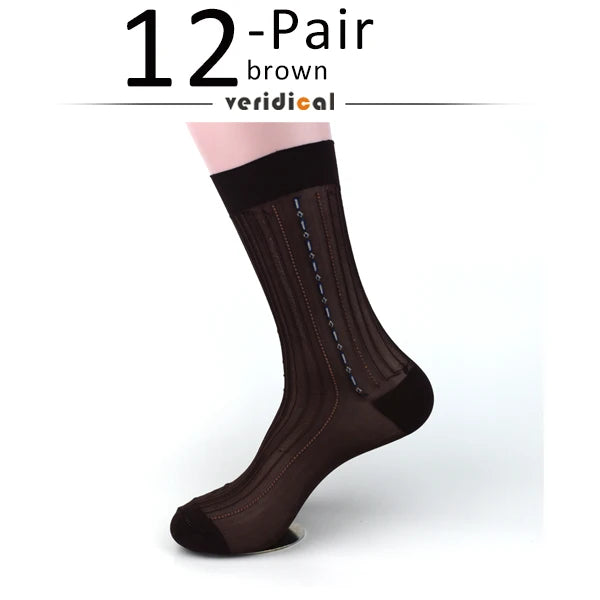 12 Pairs Large Size Summer Socks Mens Nylon Thin Breathable Middle-Eged Elderly Silk Socks Business Work Party Dress Long Socks