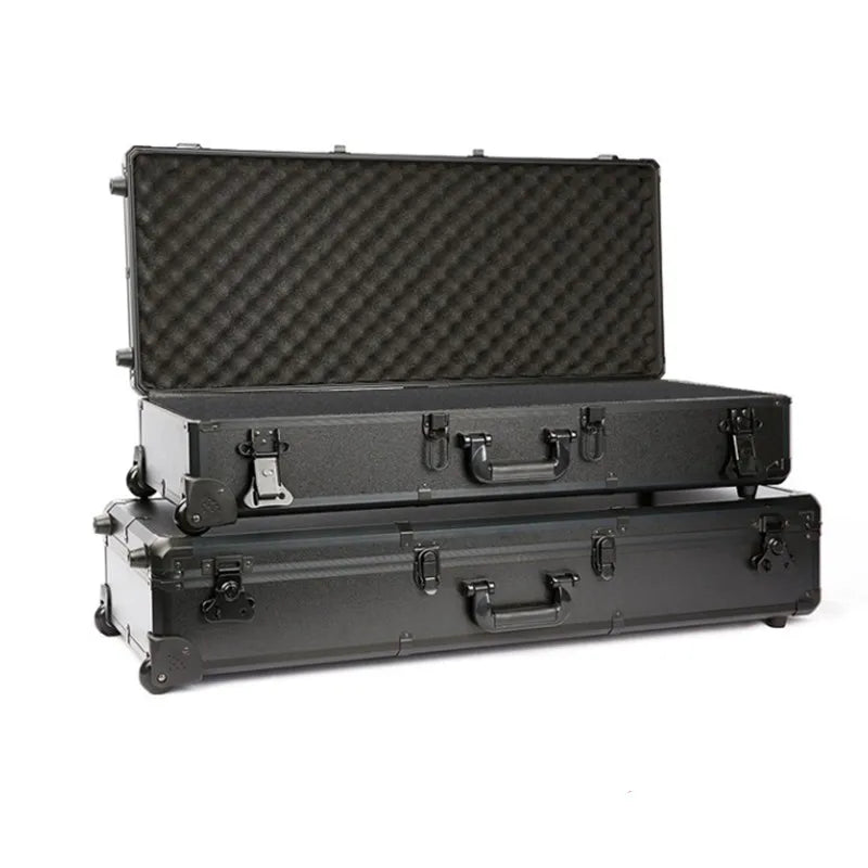 Long Portable Hardware Aluminum Toolbox Instrument Equipment Safety Box Tool Box with Wheels Multi-functional Suitcase