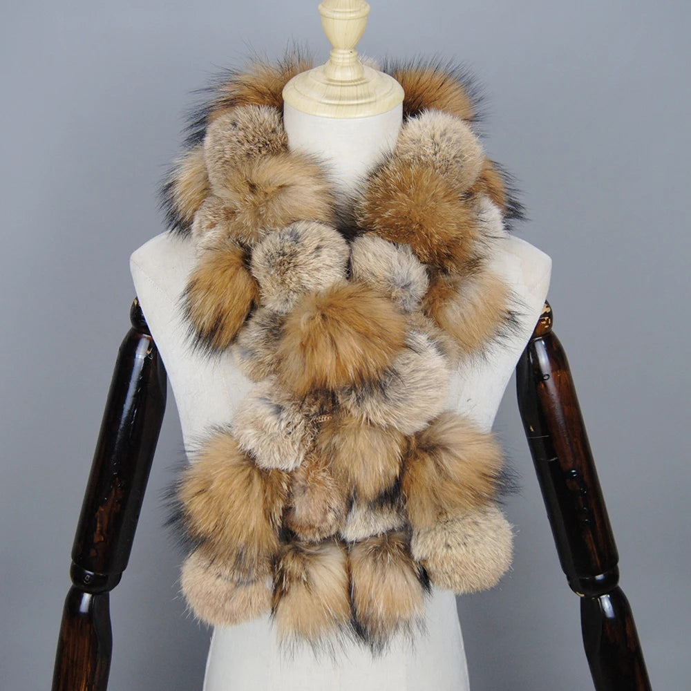 Luxury Brand Women Winter Natural Real Raccoon Fur Scarf Fashion Lady Warm Genuine Fox Fur Neckerchief Real Fox Fur Ring Scarves