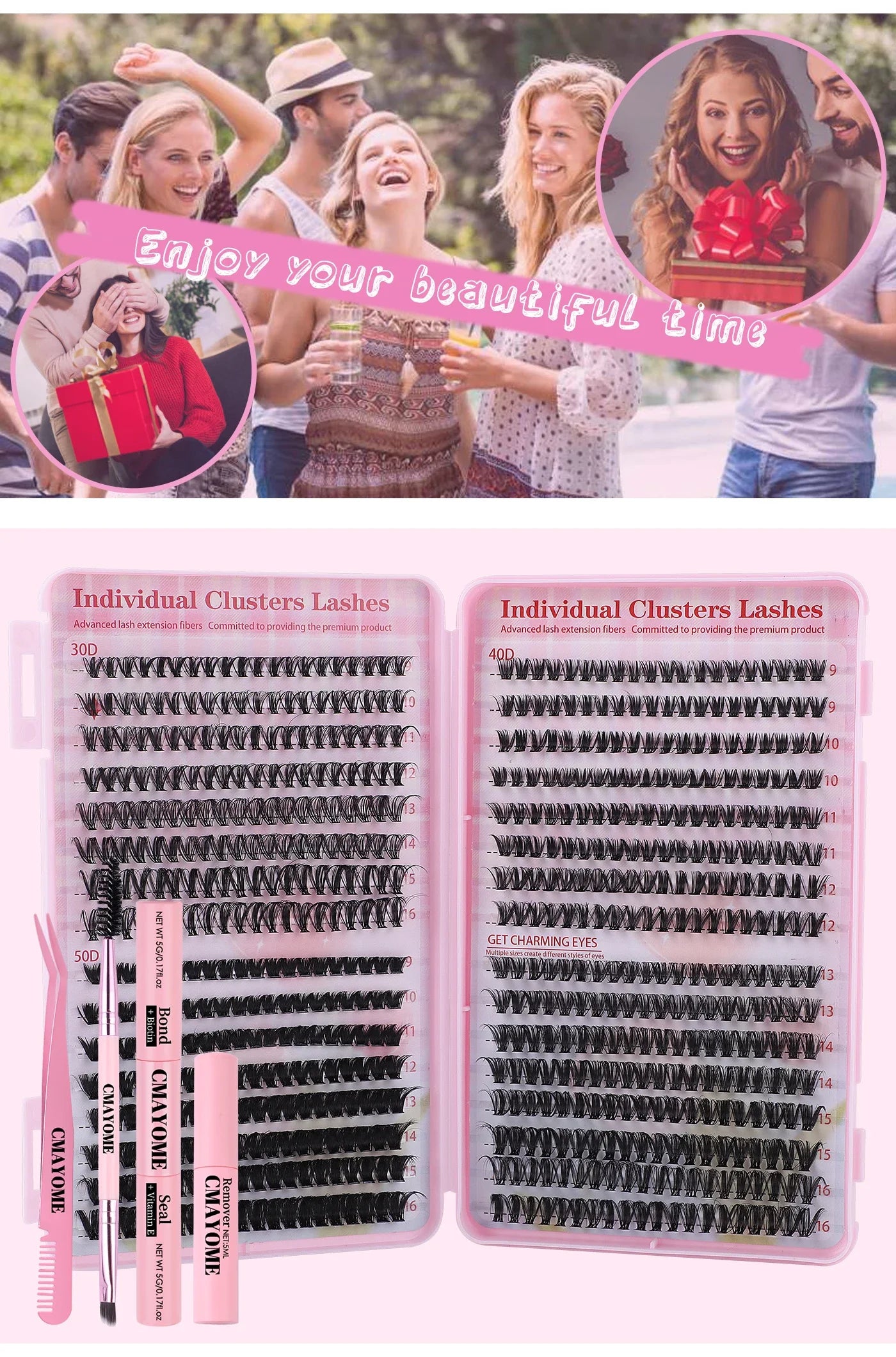 Lash Extension Kit 640 Pcs 3D Thick Fluffy Lash Clusters 30+40+50D 9-16mm Eyelash Set Individual Lashes with Bond and Remover