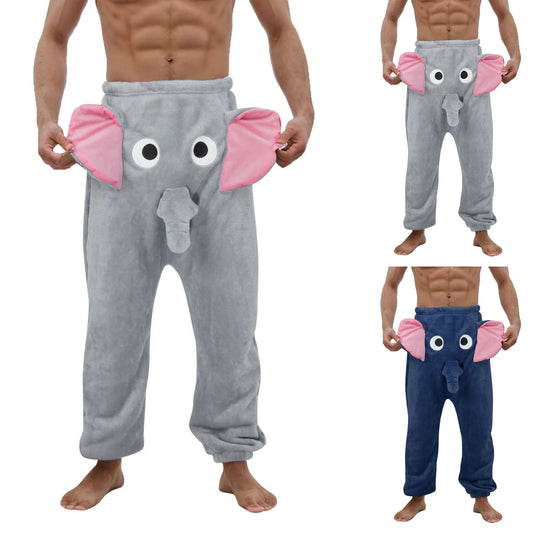 Men's Pajama Pants Flannel Funny Elephant Novelty Shorts Humorous Underwear Prank Gift For Men Animal Themed Pants Pantalone