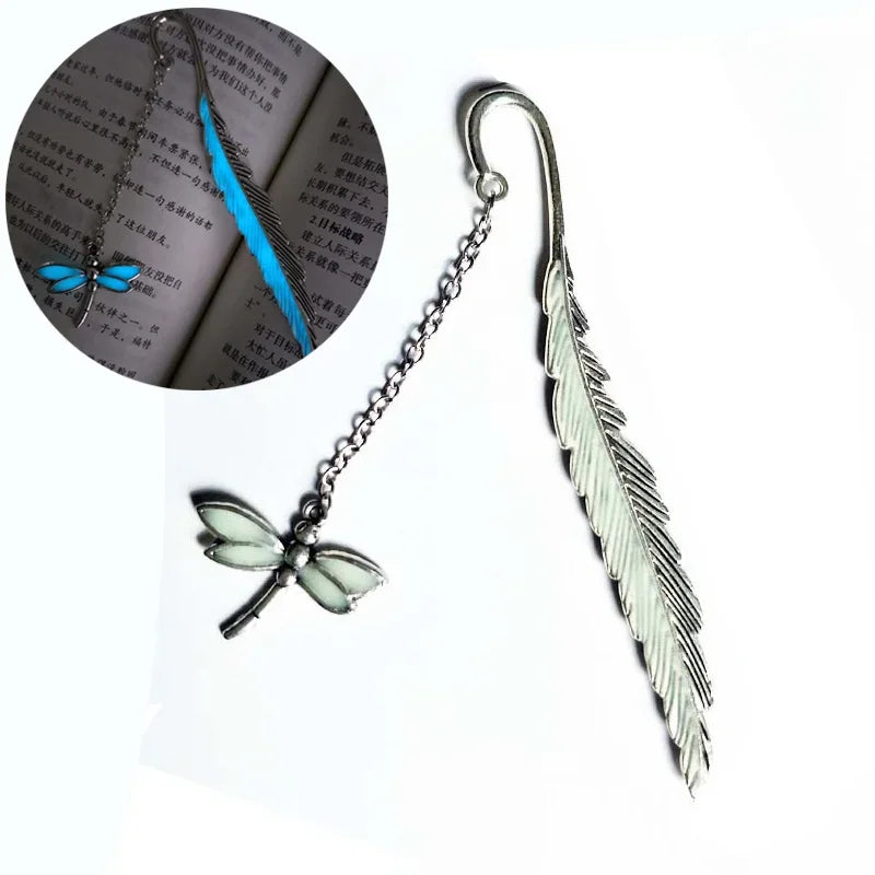 Cute Luminous Metal Feather Bookmarks  Owl Dragonflies Butterflies Book Marks for Teachers Gift Beautiful Book Accessories