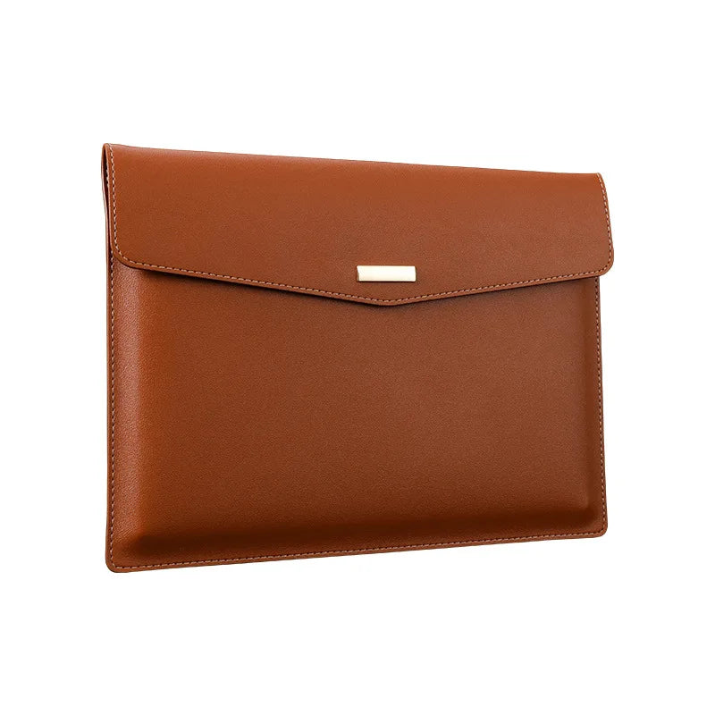 Leather File Folder Large Capacity Document Bag Business Briefcase Magnetic Button Waterproof Laptop Cases Office Organizer