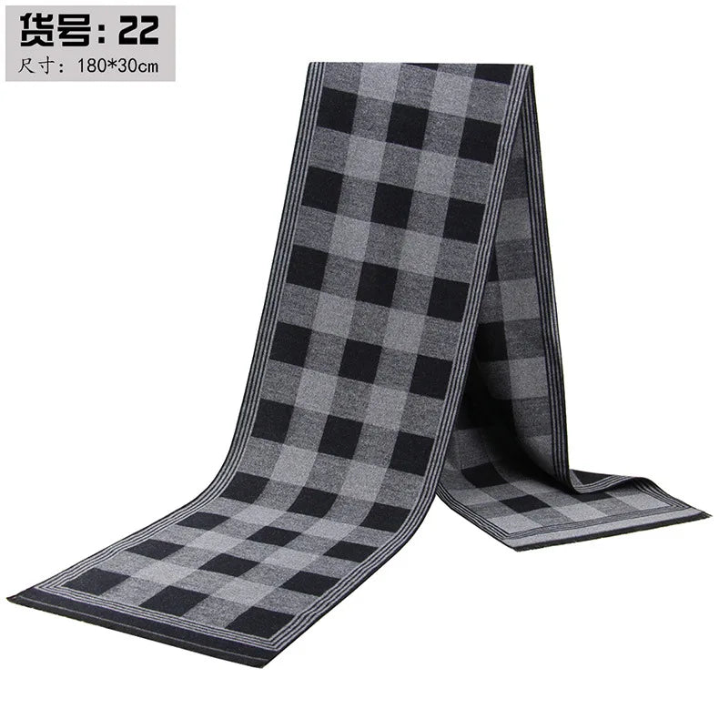 Classic Plaid Men Scarfs Winter Warm Cashmere Soft Scarf For Men Casual Business Neckerchief Black Gray Silk Scarves 30*180cm