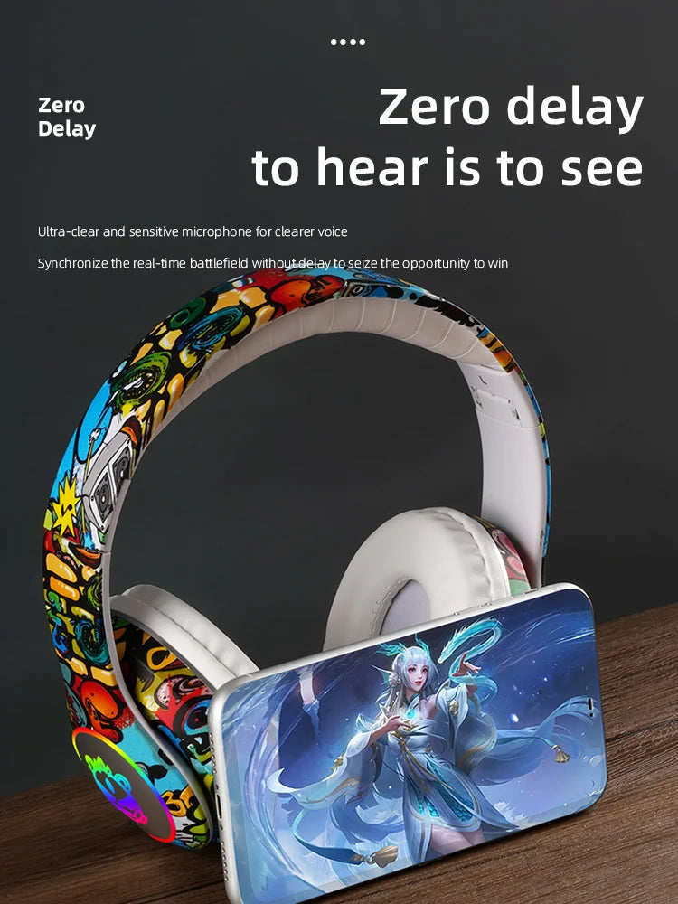 Wireless Headset Flash Light Kids Ear Headphones with Mic Bluetooth Headsets Stereo Music Game Headphone Girls Boys Gift