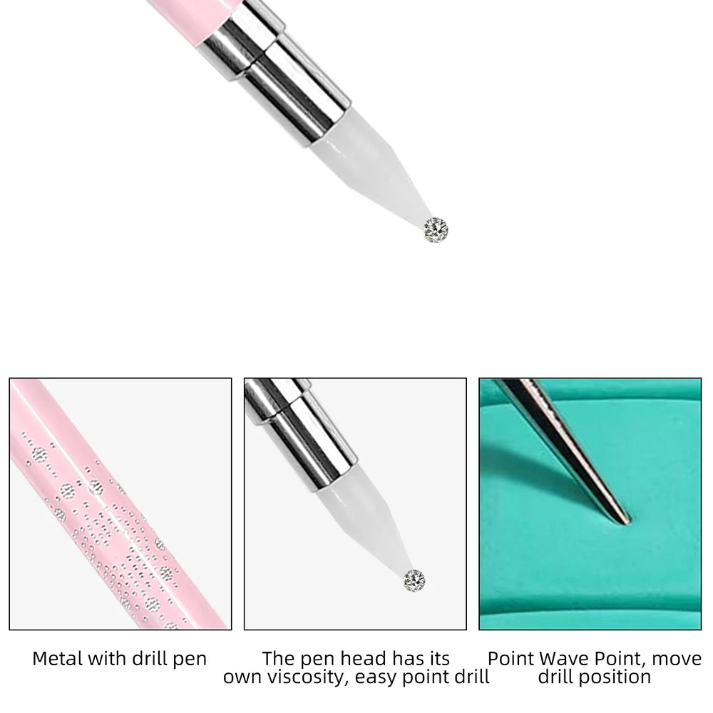 1Pcs Metal Dual Heads  Dotting Pen Nail Brush Rhinestones Crystal Picking Nail Studs Dotter DIY Point Drill Nail Tools