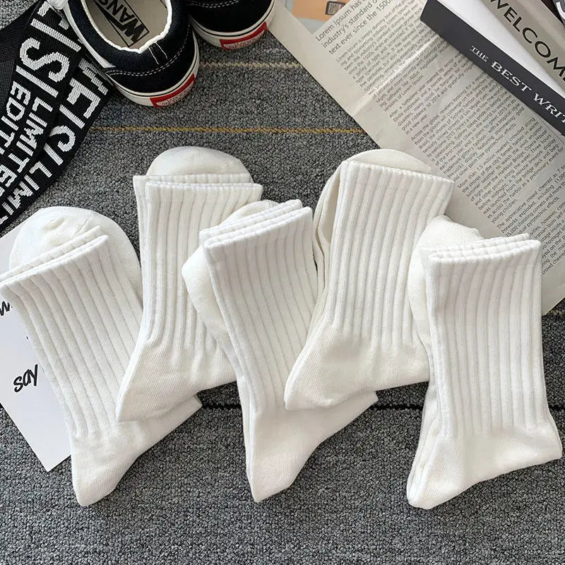 New 5 Pairs Cool Men Black White Warm Socks Set Autumn Winter Male Solid Color Sport Short Socks For Men