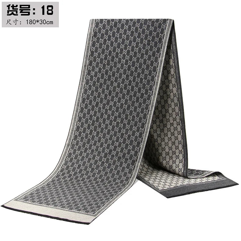 Classic Plaid Men Scarfs Winter Warm Cashmere Soft Scarf For Men Casual Business Neckerchief Black Gray Silk Scarves 30*180cm