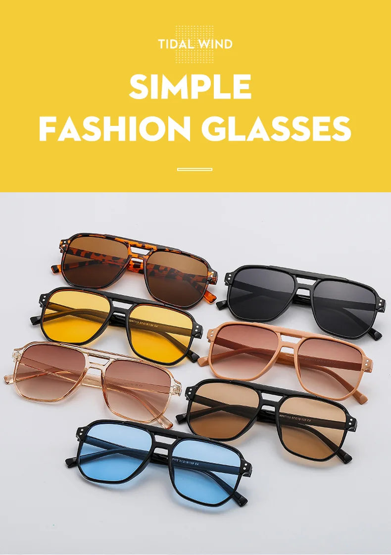 Vintage Square Sunglasses for Women Men Thick Frame Double Bridges Eyewear Female Chic Polygon Sun Glasses UV400 Shades