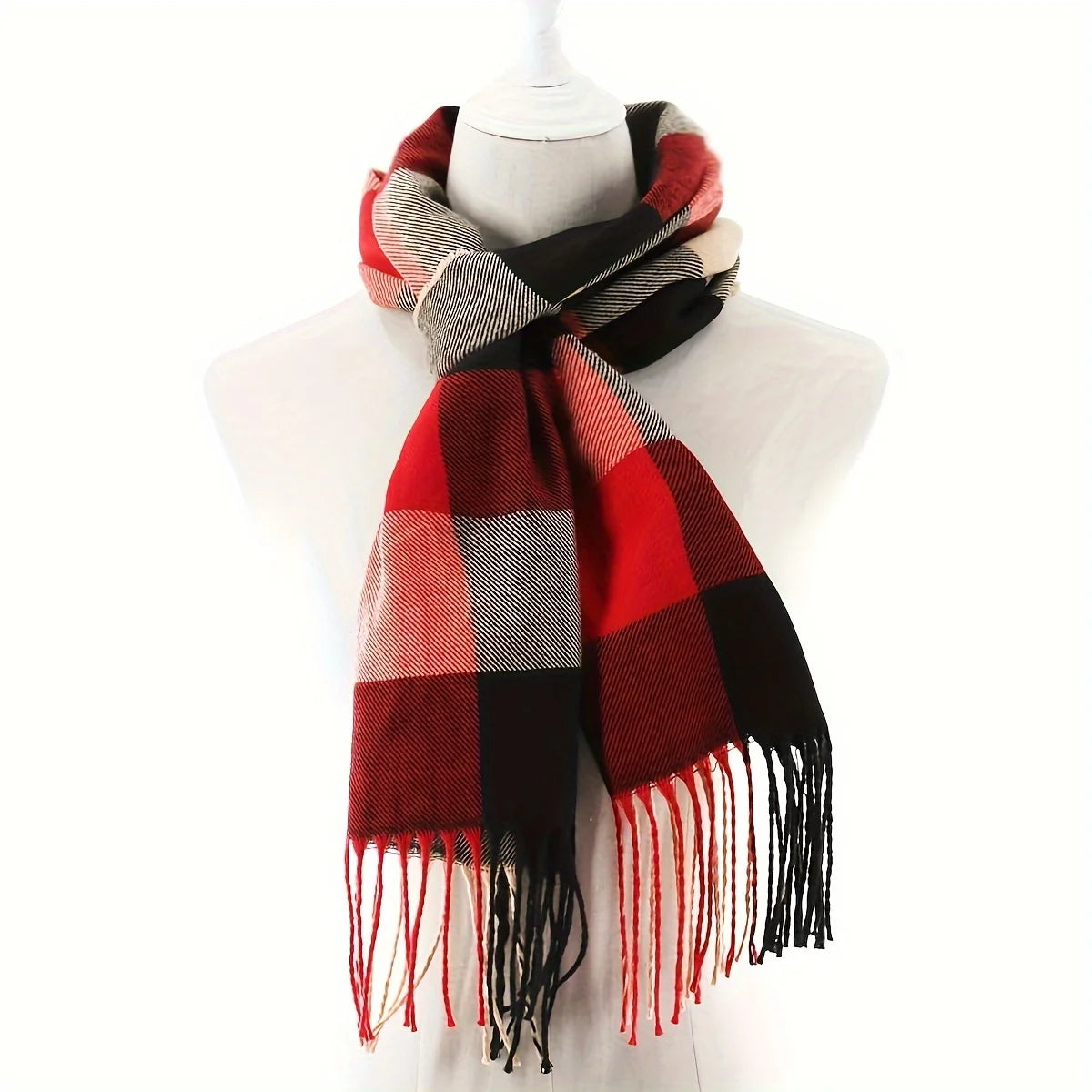 Unisex Imitation Cashmere Plaid Scarf Soft Solid Women Winter Shawl New Wrap Bandana Pashmina Tassel Thicken Warm Neckerchief