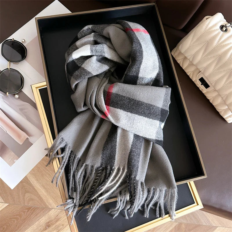 Luxury Brand Women Cashmere Scarves Lady Winter Warm Soft Pashmina Shawls Wraps Female Plaid Knitted Long Scarf for Women