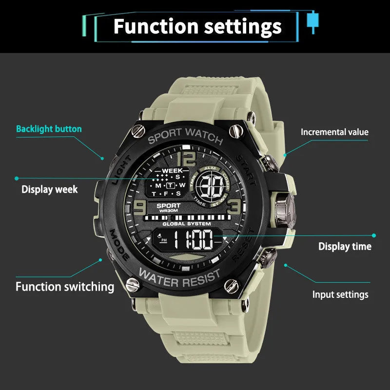 Men's Waterproof  Sports Watch Multifunction Electronic Watches Anti Drop and Shock-absorbing Wristwatches