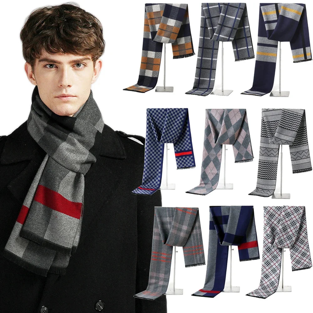 Luxury Brand Winter Plaid Cashmere Men Scarf Warm Checked Pashmina Neck Scarfs Male Business Scarves Christmas Muffler for Men