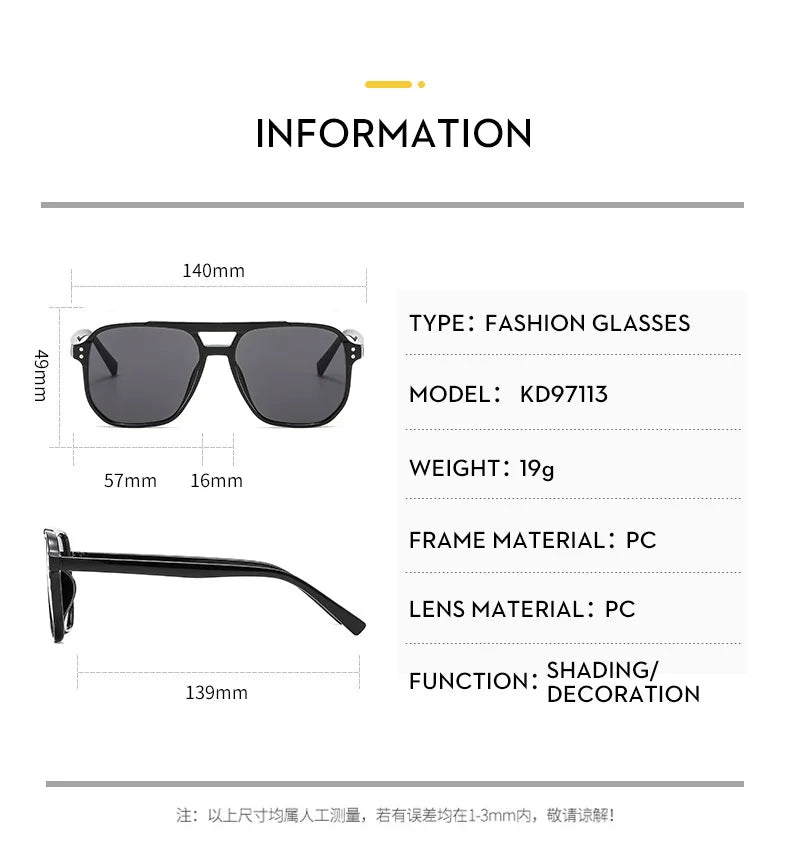 Vintage Square Sunglasses for Women Men Thick Frame Double Bridges Eyewear Female Chic Polygon Sun Glasses UV400 Shades