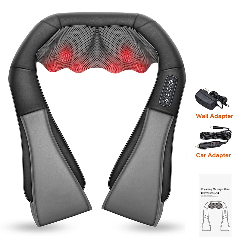 4D Shiatsu Neck and Shoulder Massager With Heat Electric Back Massagers Kneading Massage Pillow Full Body Muscle Home Car Use