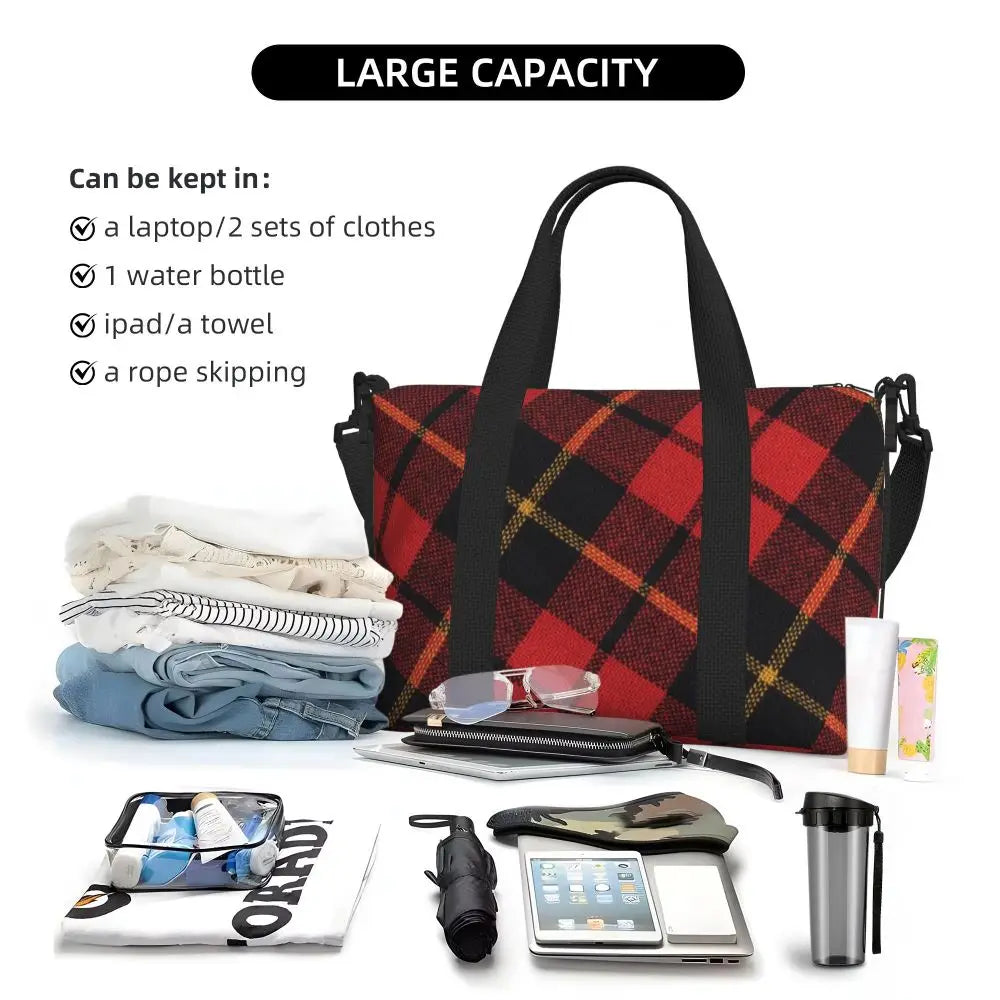 Custom Popular Tartan Plaid Beach Tote Bag for Women Extra Large Gym Carry On Geometric Gingham Check Texture Shopping Bags