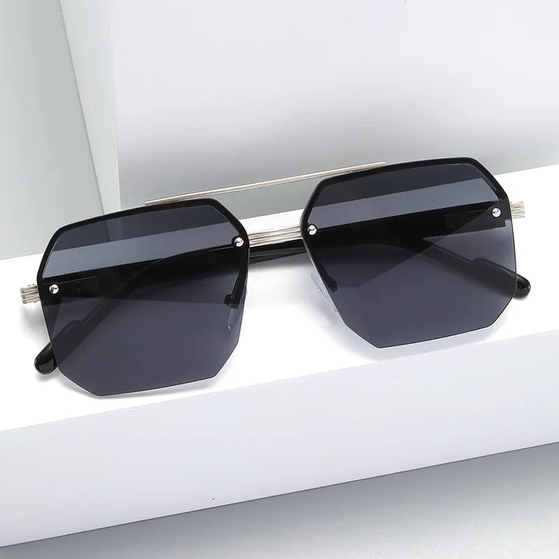 Oversize Retro Double Bridges Polygon Square Metal Men Sunglasses Fashion Gradient Shades UV400 Trending Women Sun Glasses