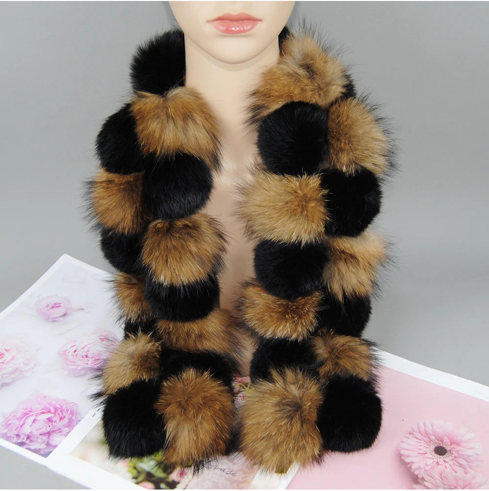 Luxury Brand Women Winter Natural Real Raccoon Fur Scarf Fashion Lady Warm Genuine Fox Fur Neckerchief Real Fox Fur Ring Scarves