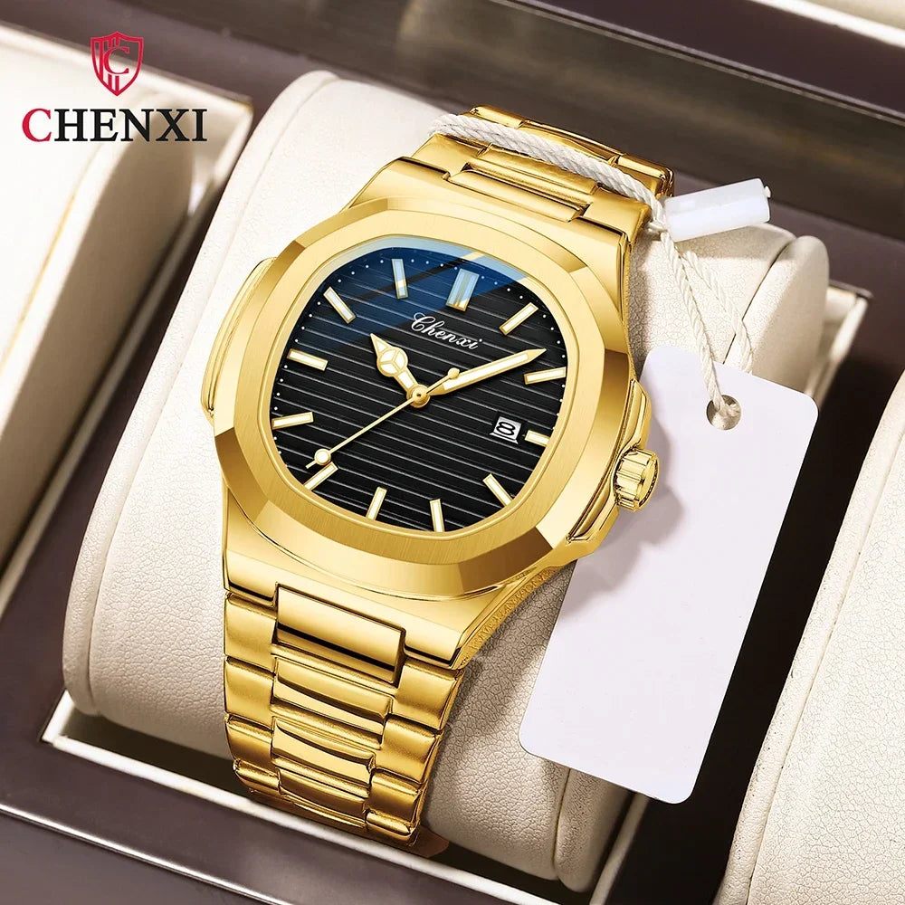 CHENXI 8222 Luxury Gold Stainless Steel Luminous Casual Business Watch For Men Fashion Quartz Wristwatches Waterproof