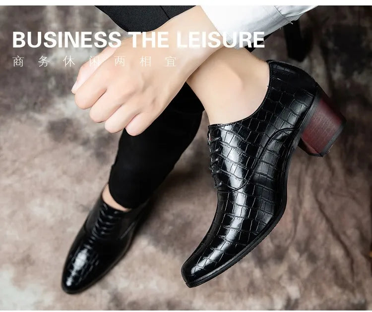 Luxury High Heel Shoes Men Classic Black Pointed to Dress Shoes For Men Wedding Formal Shoes Oxford Leather Social Shoes Male