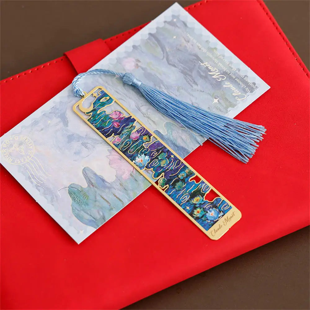 Aesthetic Book Page Clip Floral Painting Metal Bookmark Hollow Metal Book Accessories Student Reading Mark Stationery Gifts