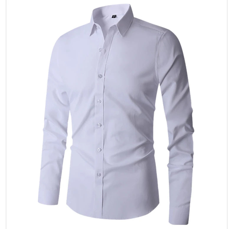 Men's Classic Long Sleeve Standard-fit Dress Shirts Formal Business Social Simple Basic Design White Work Office Casual Shirt