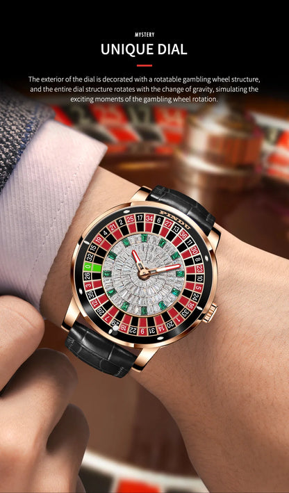 PINDU Design Mechanical Watch NH35 Movement Arabic numerals Rotating Dial Roulette Automatic Watch Diamond Luminous Hands P6616