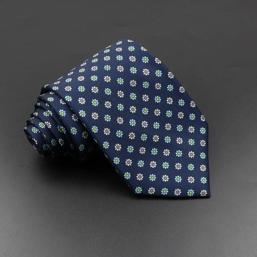 Men's Fashion Silk Tie 7.5cm Soft Novelty Necktie Blue Green Orange Color Ties For Men Dot Floral Bowtie Wedding Business Gift