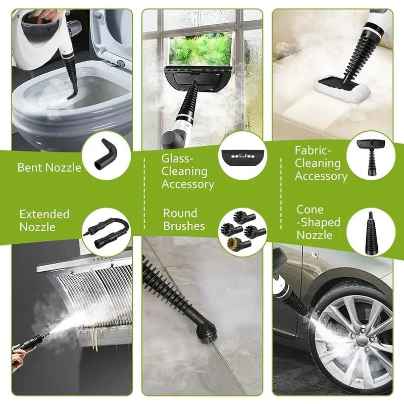 Pressurized Handheld Multi-Surface Natural Steam Cleaner with 12 pcs Accessories, Multi-Purpose Steamer