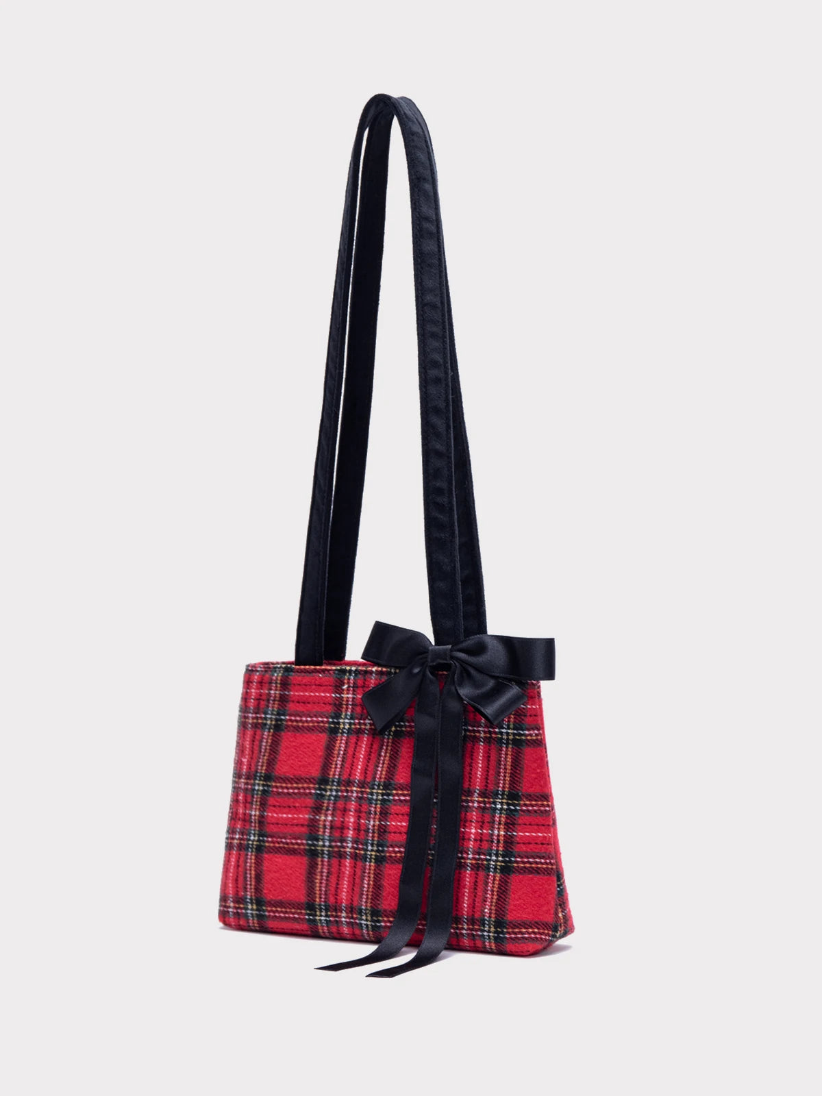 Red Checkered Bow Simple Tote Bag Casual Woolen Versatile Simple Shoulder Bag