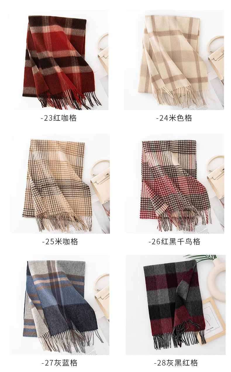 High Quality 100% Wool Scarf Men Female Fashion Classic Soft Cashmere Muffler Women Warm Thermal Shawl Outside Autumn Winter