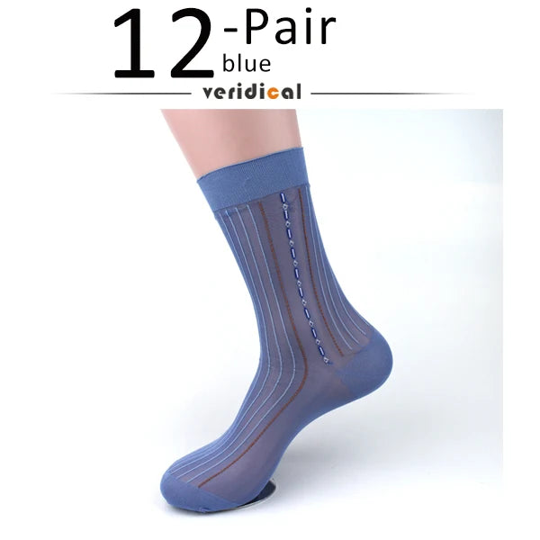 12 Pairs Large Size Summer Socks Mens Nylon Thin Breathable Middle-Eged Elderly Silk Socks Business Work Party Dress Long Socks