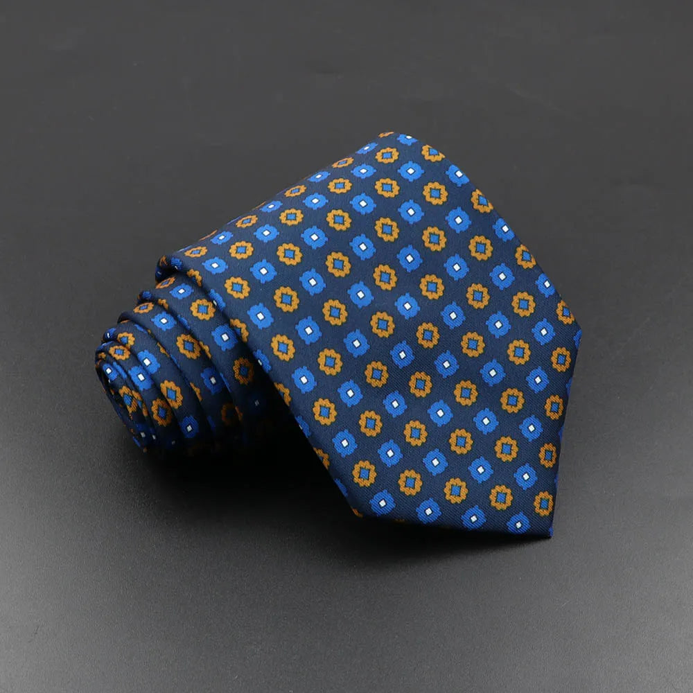 Men's Fashion Silk Tie 7.5cm Soft Novelty Necktie Blue Green Orange Color Ties For Men Dot Floral Bowtie Wedding Business Gift